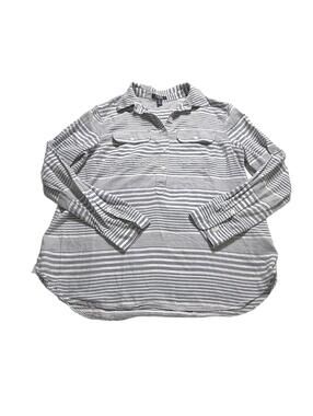 CHAPS Denim Ralph Lauren Light Blue & White Striped 1/2 Button Tunic Womens SZ M